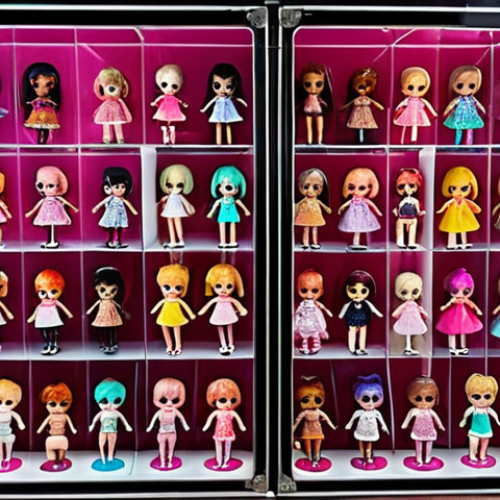 Home 7 A vibrant and colorful LOL Surprise doll collection displayed in a transparent case, showcasing various dolls with different rarities (Common, Popular, Rare, Ultra-rare), alongside neatly organized accessories in a dedicated storage box.