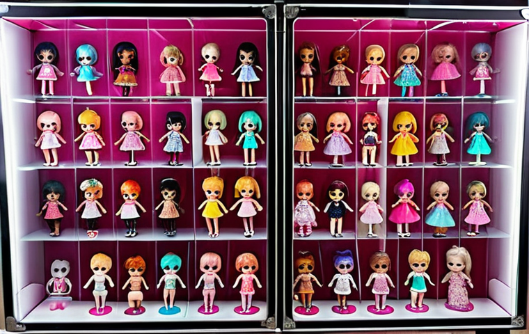 A vibrant and colorful LOL Surprise doll collection displayed in a transparent case, showcasing various dolls with different rarities (Common, Popular, Rare, Ultra-rare), alongside neatly organized accessories in a dedicated storage box.