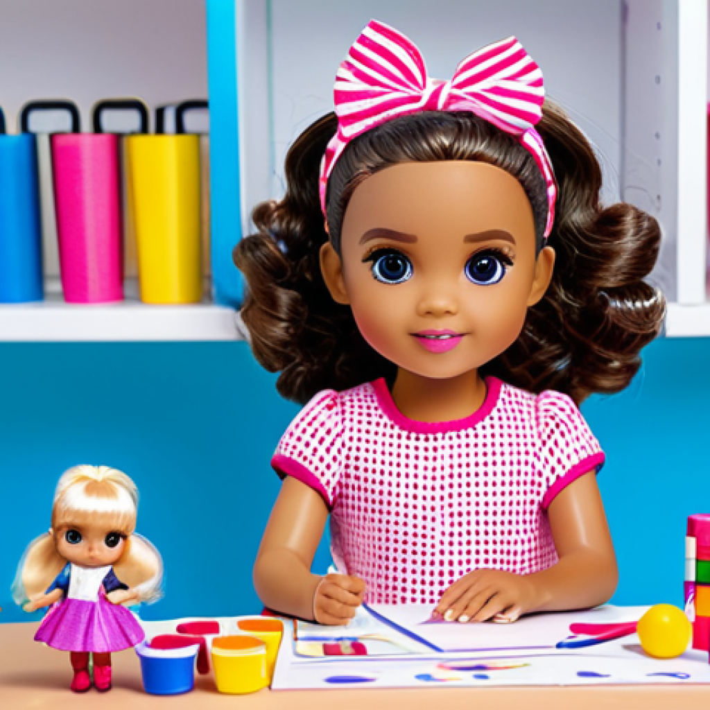 LOL Surprise Fashionista**
"A young girl, around 8 years old, fully clothed in a bright, playful outfit, is meticulously styling a LOL Surprise doll. The doll is also fully clothed in a fashionable, age-appropriate outfit. They are in a brightly lit, clean playroom with various craft supplies scattered around. Focus on the girl's concentration and the colorful details. Safe for work, appropriate content, family-friendly, professional photography, perfect anatomy, correct proportions, well-formed hands, proper finger count, natural pose."
**
