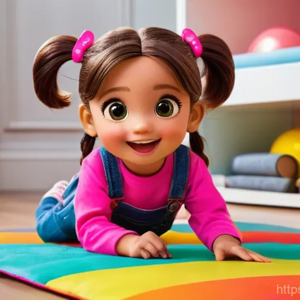 LOL 서프라이즈의 언박싱을 주제로 한 콘텐츠 - A joyful 7-year-old girl, wearing a bright pink t-shirt and denim overalls, with her brown hair in p...