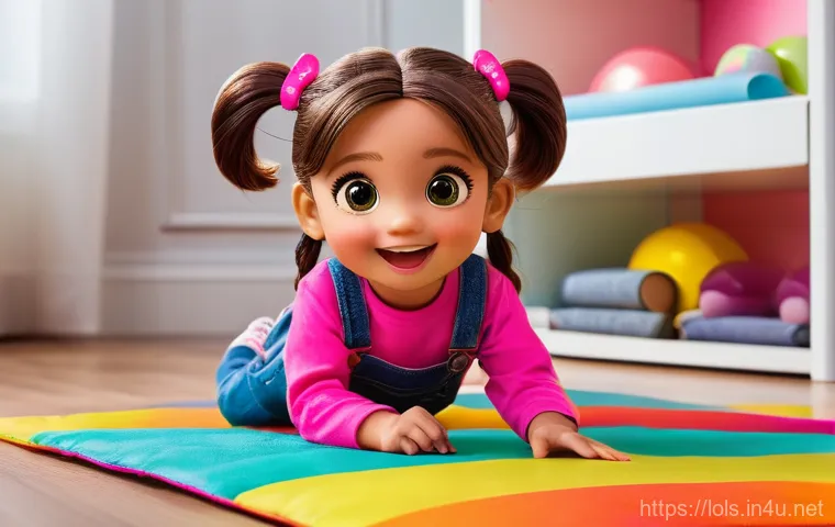 LOL 서프라이즈의 언박싱을 주제로 한 콘텐츠 - A joyful 7-year-old girl, wearing a bright pink t-shirt and denim overalls, with her brown hair in p...