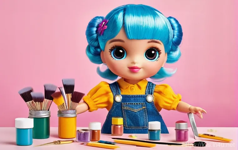 LOL 서프라이즈와 관련된 독창적인 콘텐츠 제작법 - A cozy, miniature cafe scene where LOL Surprise dolls are diligently working as baristas. One doll, ...