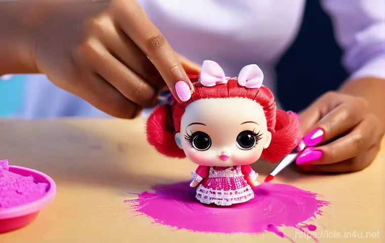 LOL 서프라이즈를 주제로 한 크리에이티브 아이디어 - A vibrant and playful scene featuring diverse LOL Surprise dolls on a miniature stop-motion animatio... LOL 서프라이즈를 주제로 한 크리에이티브 아이디어 - A vibrant and playful scene featuring diverse LOL Surprise dolls on a miniature stop-motion animatio...